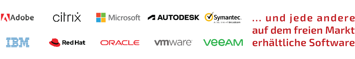 Software Hersteller wie Microsoft Citrix Adobe Autodesk Red Hat IBM VMware Veeam Symantec Oracle